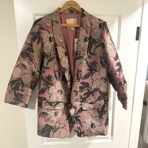 Anthropologie Oversized Textured Floral Metallic Blazer Hutch L NWT